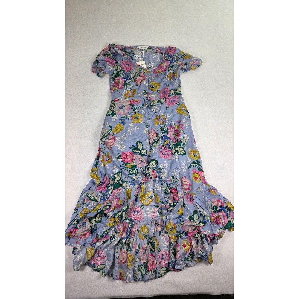 Davi & Dani Women's Floral Button Front Dress Size Large Ruffle Hem Short Sleeve